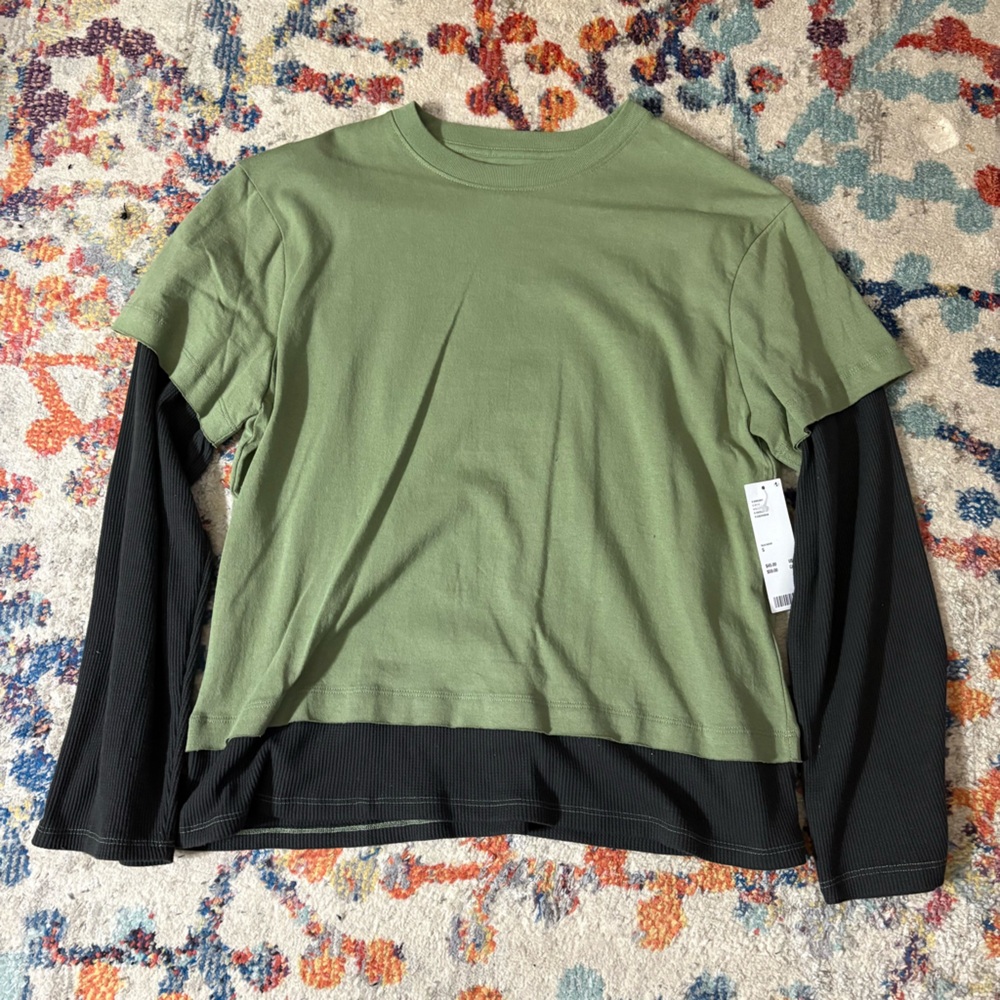 Green T-Shirt with Connected Black Sleeves